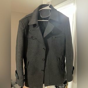 Men’s grey pea coat.